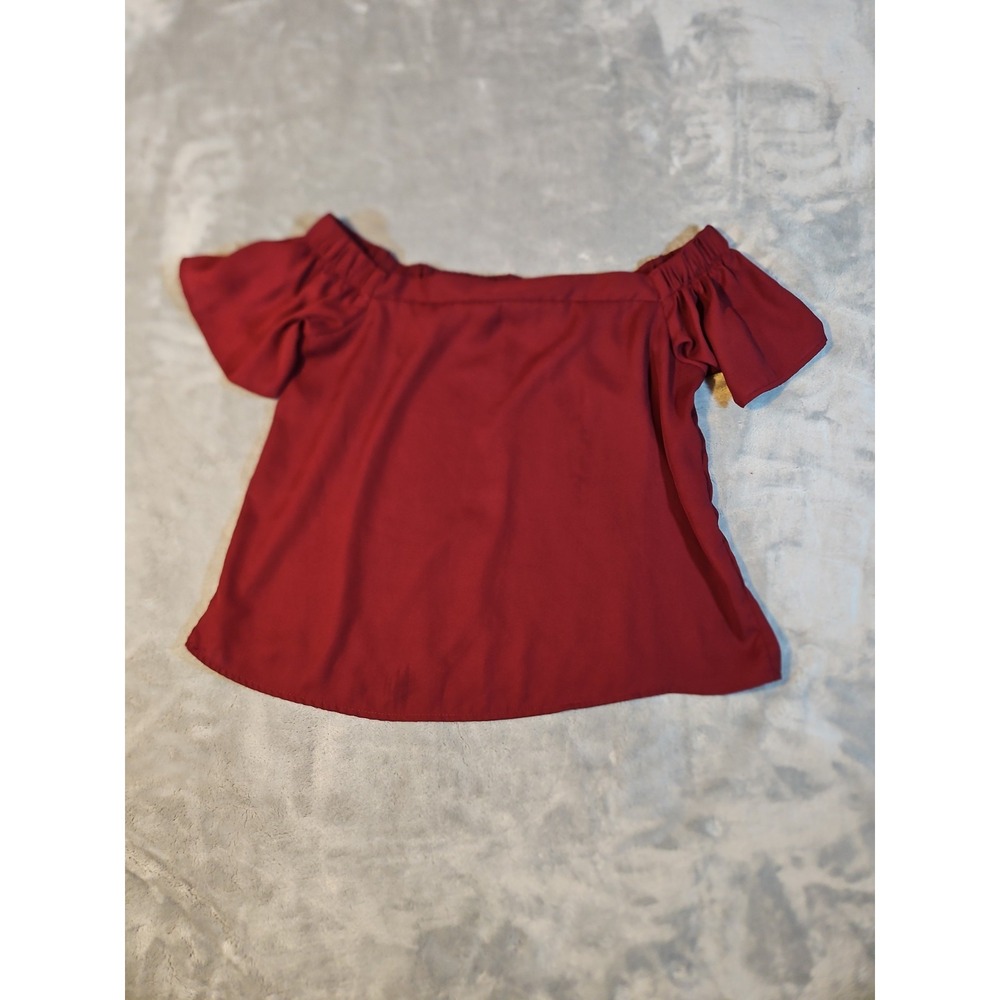 Charlotte Russe Womens Off The Shoulder Blouse Burgundy Red Short Sleeve Top M